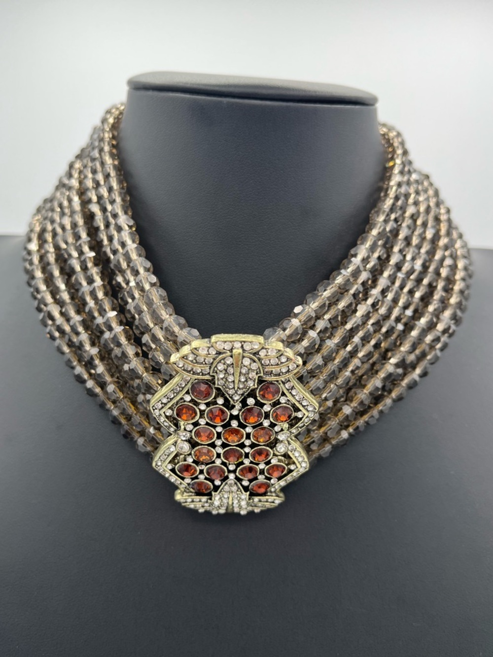 Heidi Daus Dazzling Swarovski Crystal Beaded Choker Necklace Brown NWOT - Picture 2 of 10